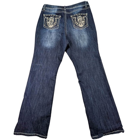 Cato Distressed Jeans Womens 12 Flare Y2K Cowgirl McBling Horse Western Boho - Picture 2 of 11